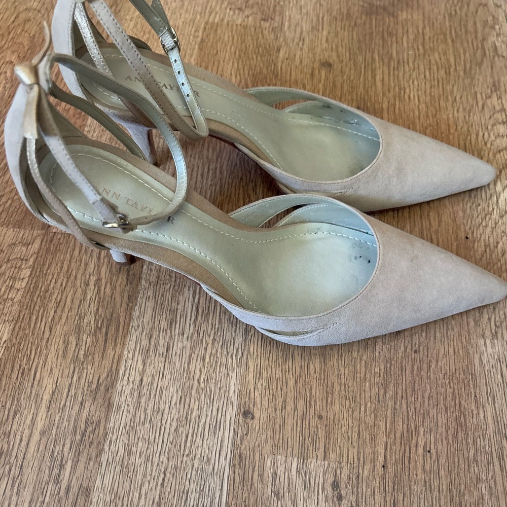 Ann Taylor Nude Pointed-Toe Ankle-Strap Pumps - Picture 3 of 9